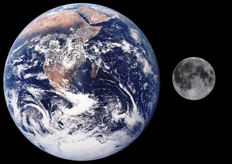 Dimensions comparées de la Terre et de la Lune